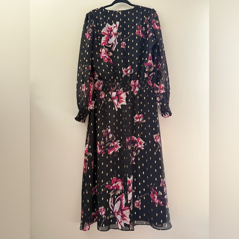 NWT White House Black Market‎ Outlet Metallic Floral Long Sleeve Maxi Dress - 10 - Picture 6 of 9